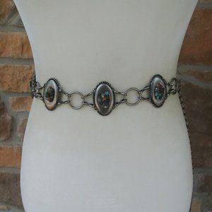 Silver Metal Concho Belt with Stones